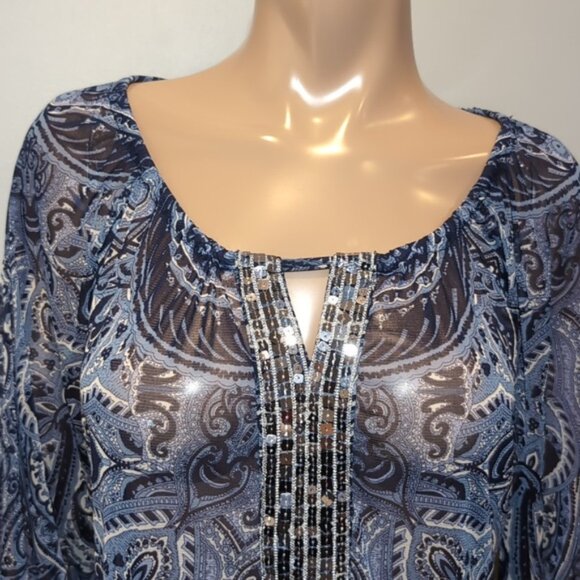 INC International Concepts Paisley Top Long Sleeve Size Medium Blue - Picture 3 of 10